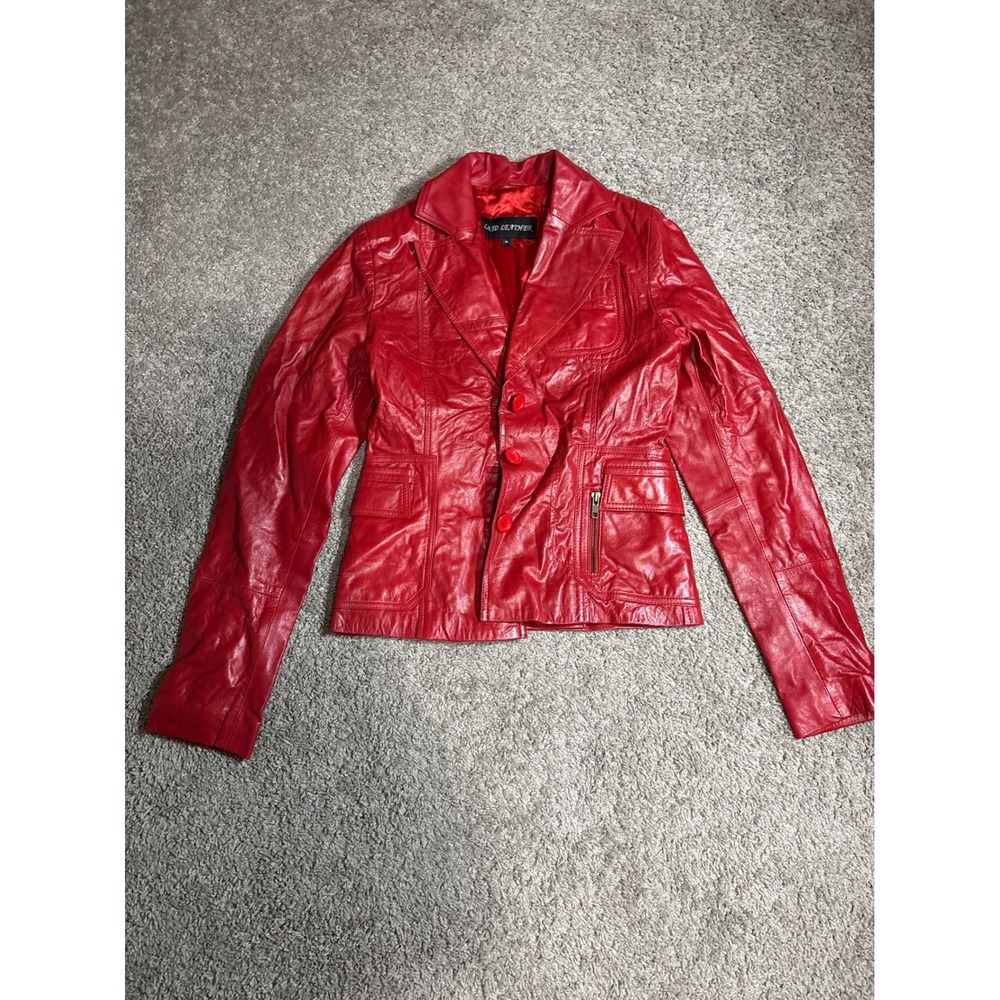 Y2K Livid Leather Womens Red Genuine Leather Blazer Jacket Size M Three Button